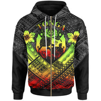 Tonga Polynesian Zip up Hoodie Tonga Reggae Seal Camisole Hibiscus Style Unisex Blue - Polynesian Pride