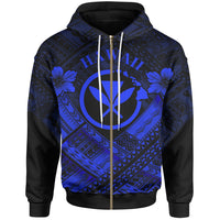 Hawaii Zip up Hoodie Blue Kanaka Maoli Polynesian Patterns Unisex Blue - Polynesian Pride