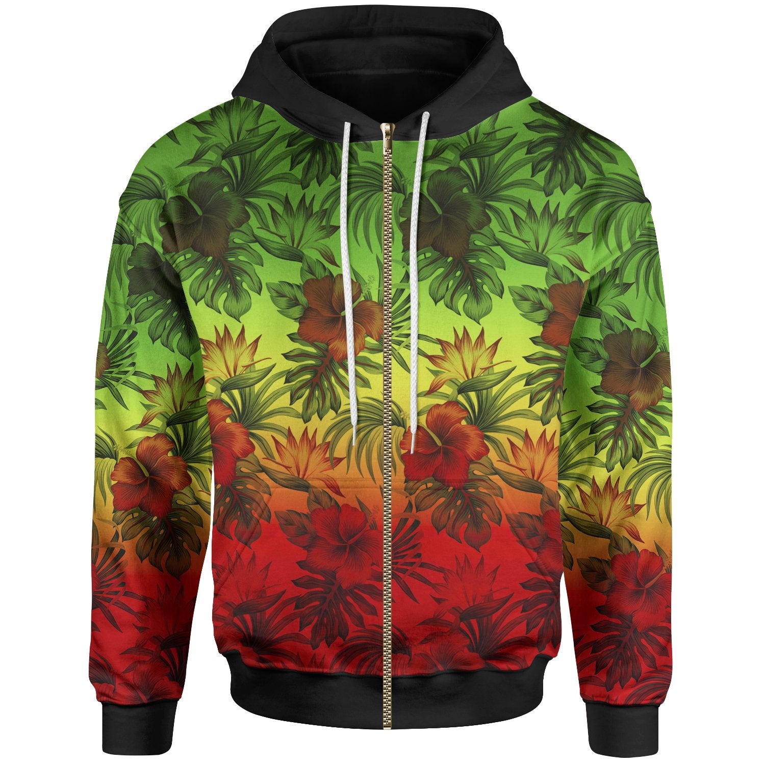 Polynesian Zip up Hoodie Reggae Hibiscus Patterns Unisex Red - Polynesian Pride