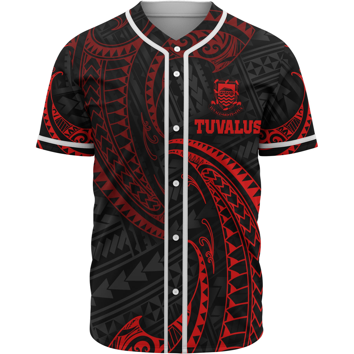 Tuvalu Polynesian Baseball Shirt - Red Tribal Wave Unisex Red - Polynesian Pride