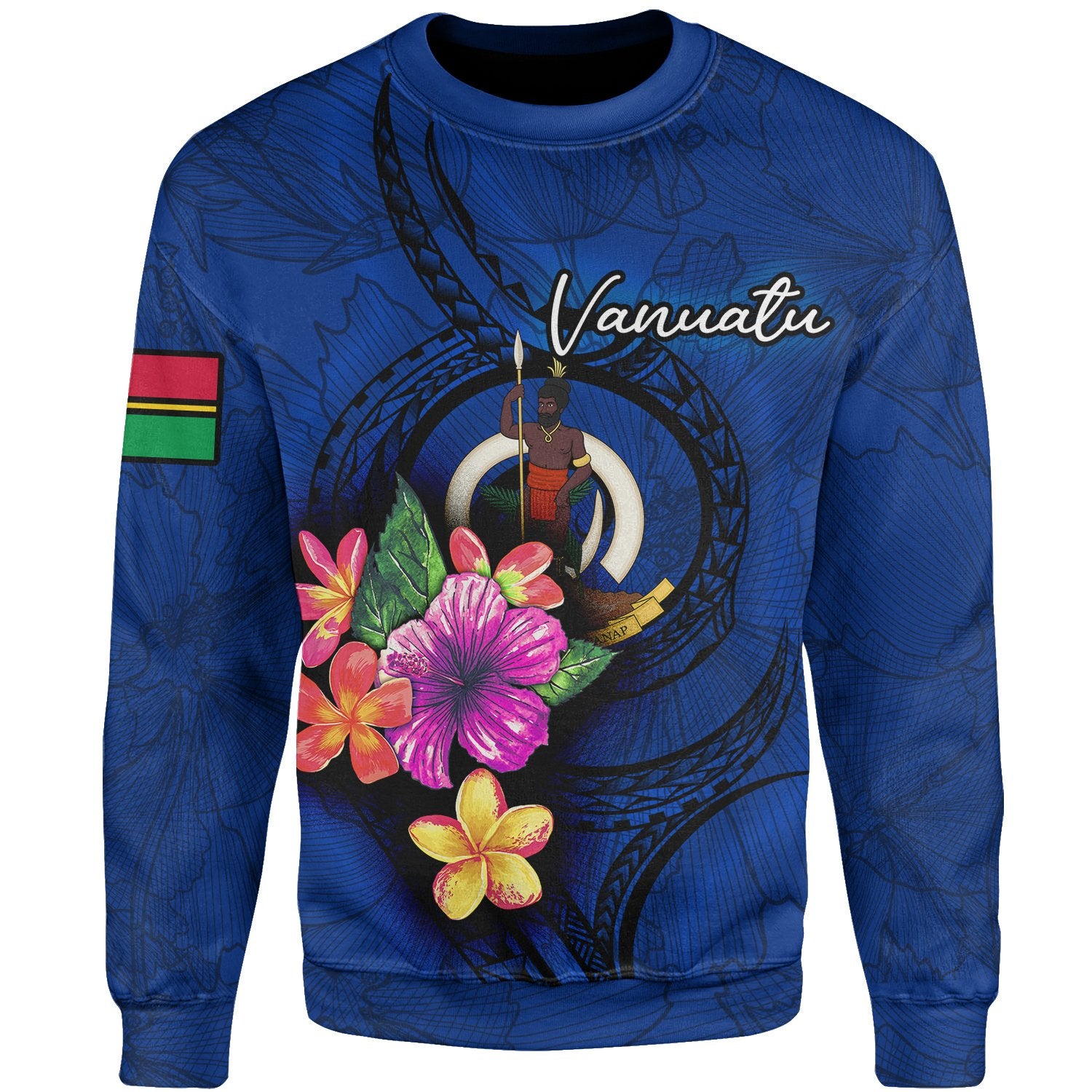 Vanuatu Polynesian Sweater - Floral With Seal Blue Unisex Blue - Polynesian Pride