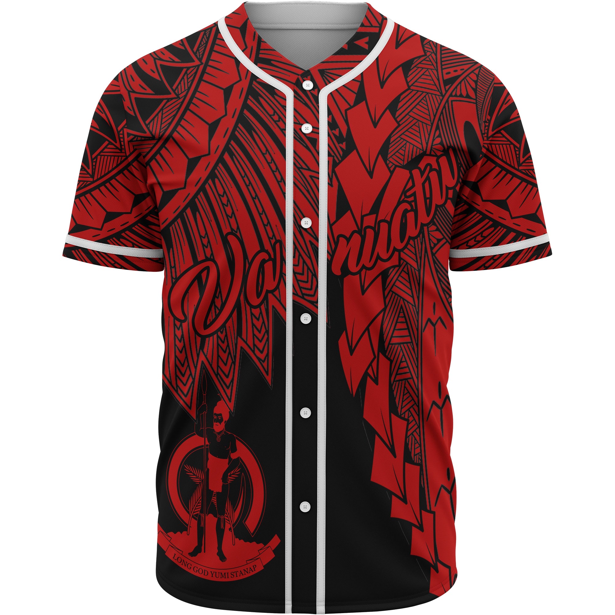 Vanuatu Polynesian Baseball Shirt - Tribal Wave Tattoo Red Unisex Red - Polynesian Pride