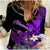 Hawaii Turtle With Plumeria Leaf Purple Women Casual Shirt - LT12 Female Black - Polynesian Pride