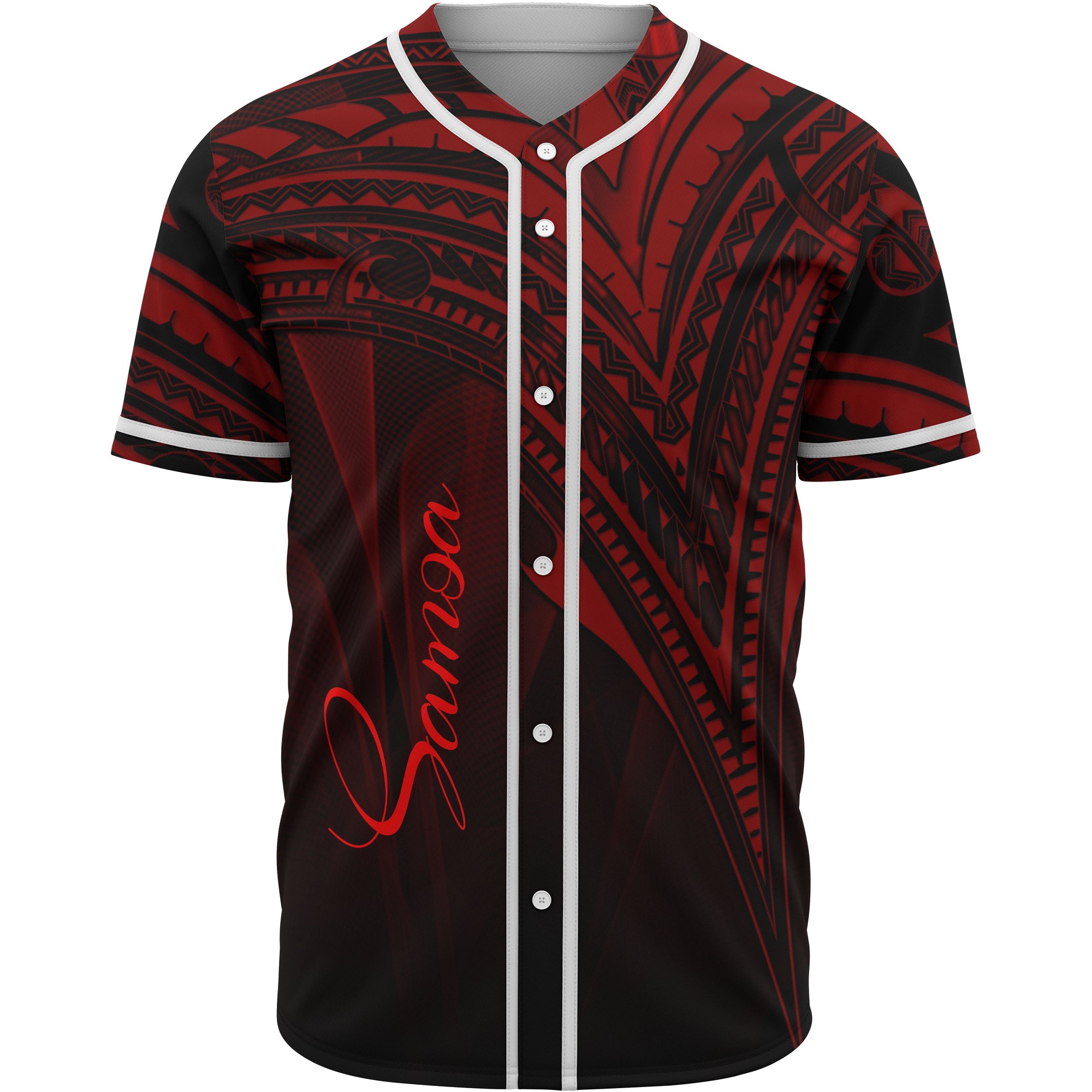 Samoa Baseball Shirt - Red Color Cross Style Unisex Black - Polynesian Pride