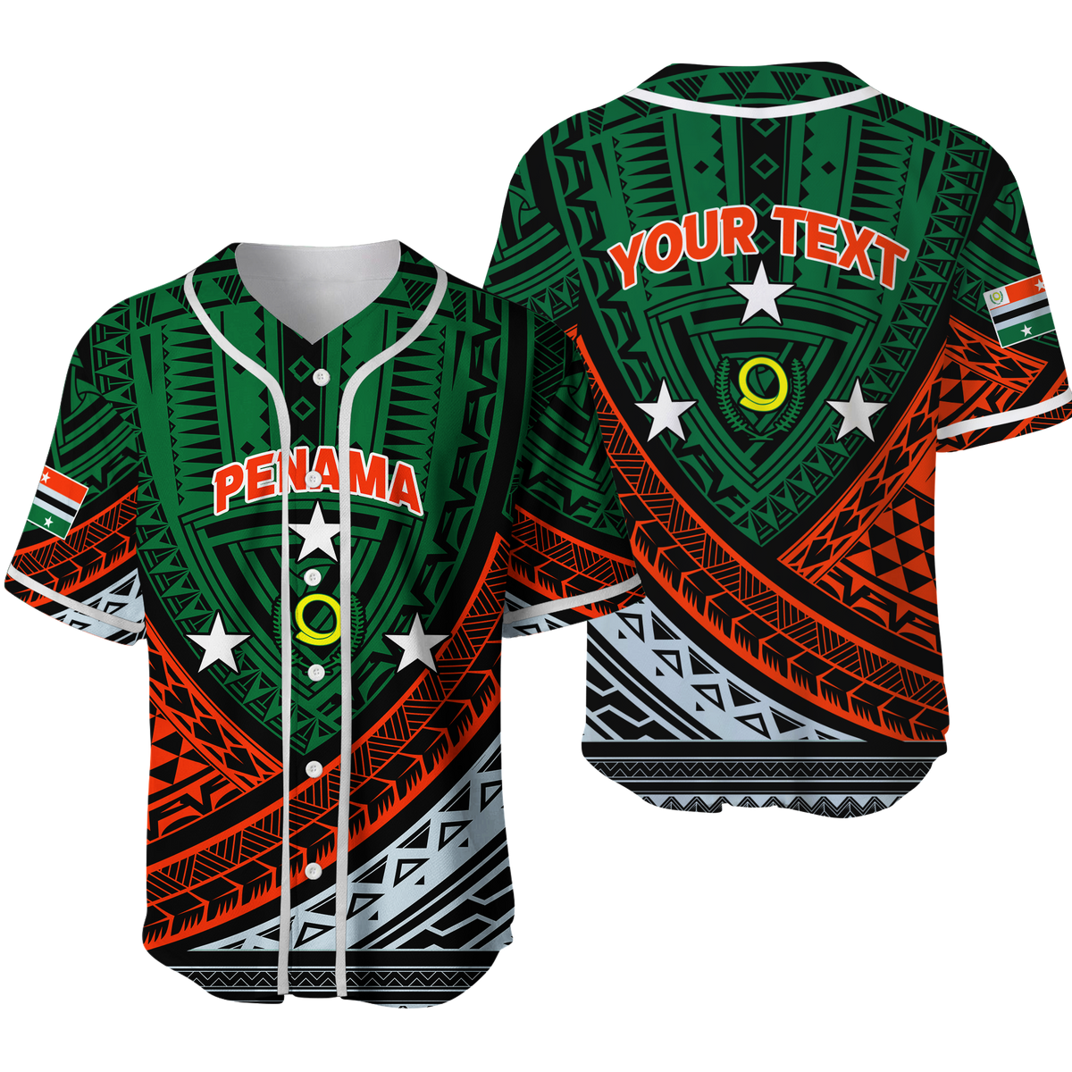 (Custom Personalised) Vanuatu Penama Province Tribal Pattern Baseball Jersey - LT12 Unisex Green - Polynesian Pride