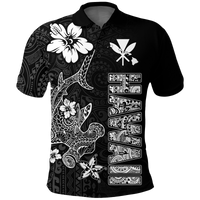 Hawaii Hammerhead Shark Hibiscus Hawaii Pattern Polo Shirt LT2 BLACK - Polynesian Pride