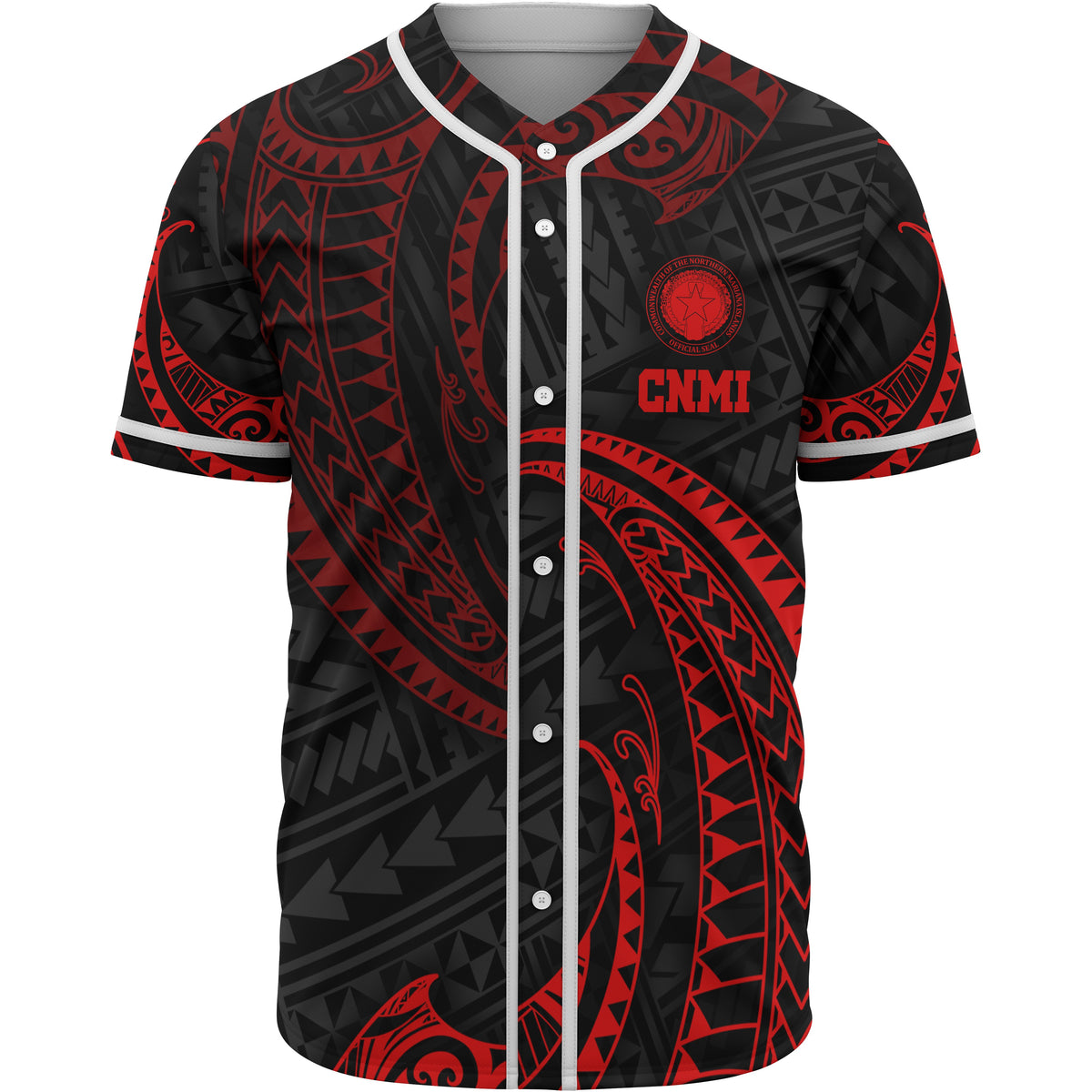 Northern Mariana Islands Polynesian Baseball Shirt - Red Tribal Wave Unisex Red - Polynesian Pride