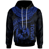 Tonga Polynesian Hoodie Tonga Waves (Blue) Unisex Black - Polynesian Pride