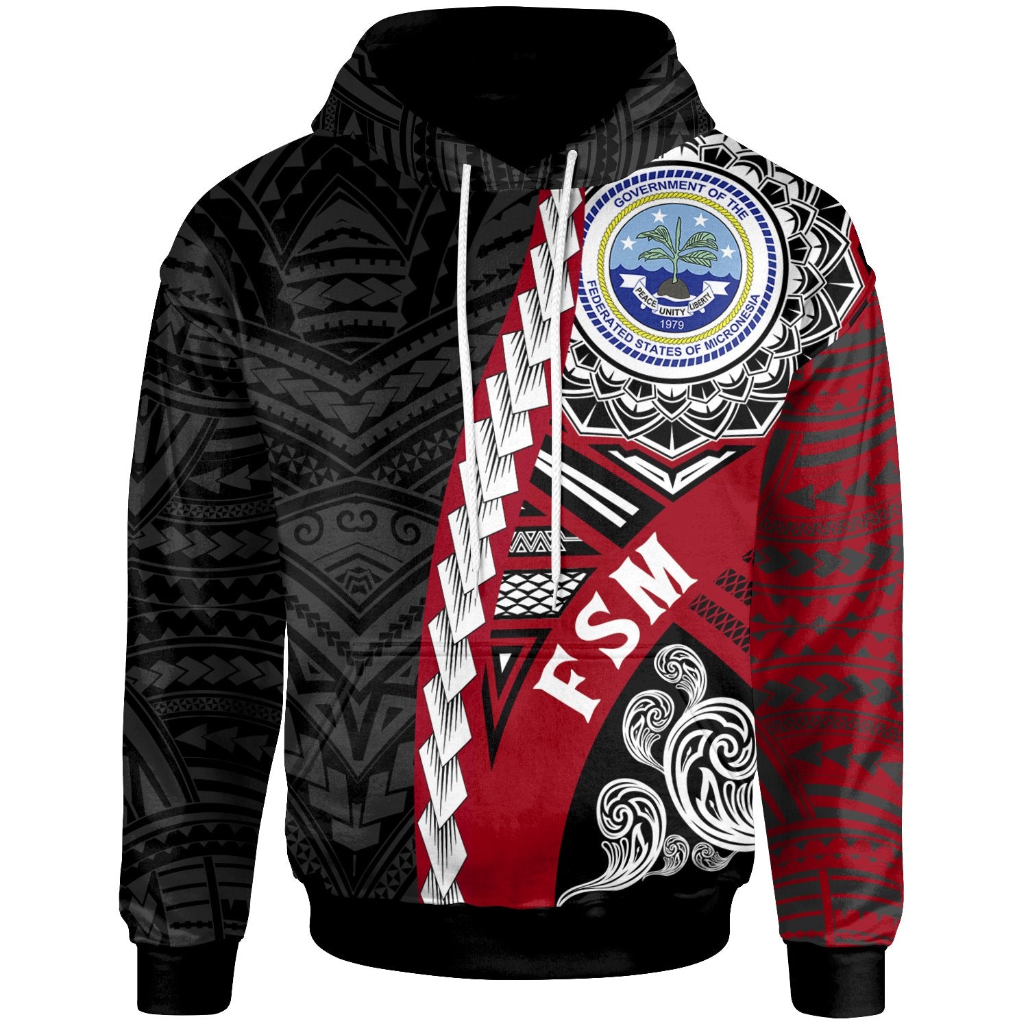 Federated States of Micronesia Polynesian Hoodie Wave Tattoo Unisex Red - Polynesian Pride