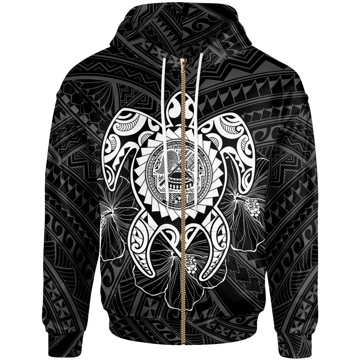 American Samoa Polynesian Zip up Hoodie Vintage Polynesian Turtle (White) Unisex White - Polynesian Pride