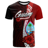 Guam Polynesian T Shirt Coat of Arm With Hibiscus Unisex Red - Polynesian Pride