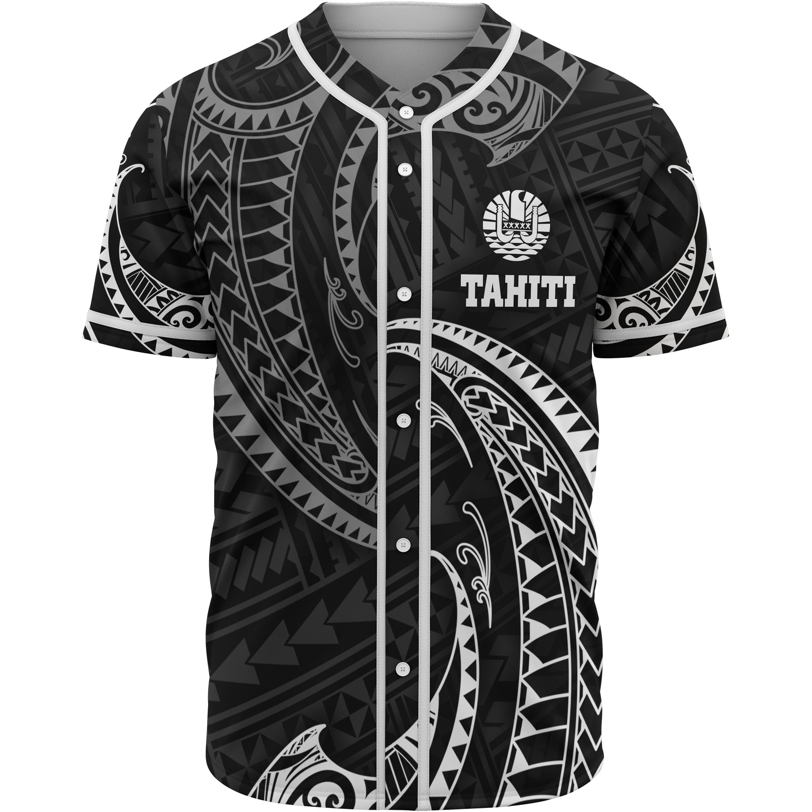 Tahiti Polynesian Baseball Shirt - White Tribal Wave Unisex White - Polynesian Pride