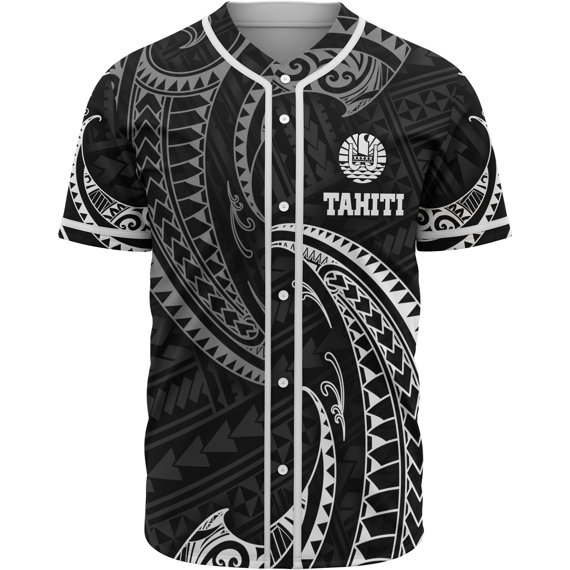 Tahiti Polynesian Baseball Shirt - White Tribal Wave Unisex White - Polynesian Pride
