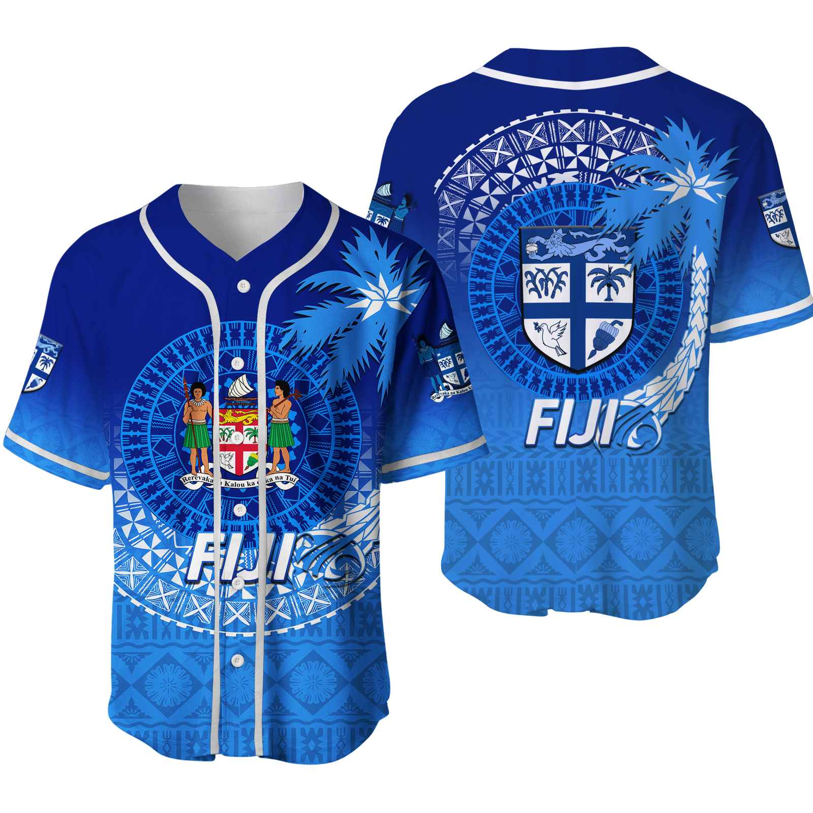 Fiji Tapa Tribal Coconut Tree Baseball Jersey - LT12 Unisex Blue - Polynesian Pride