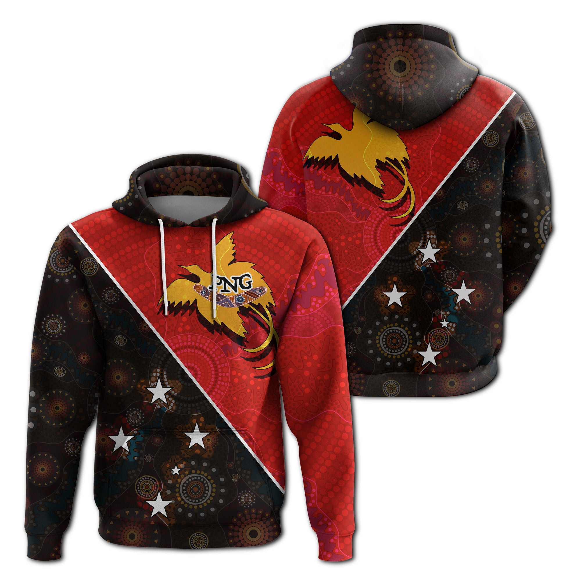 Papua New Guinea With Australian Aboriginal Print Hoodie Unisex Green - Polynesian Pride