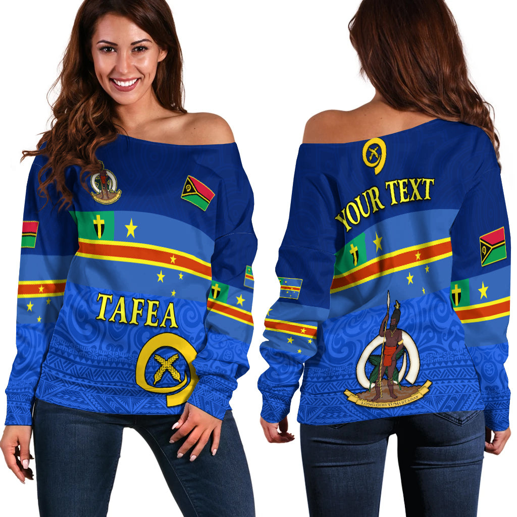 (Custom Personalised) Tafea Province Off Shoulder Sweater Vanuatu Proud LT13 Blue - Polynesian Pride