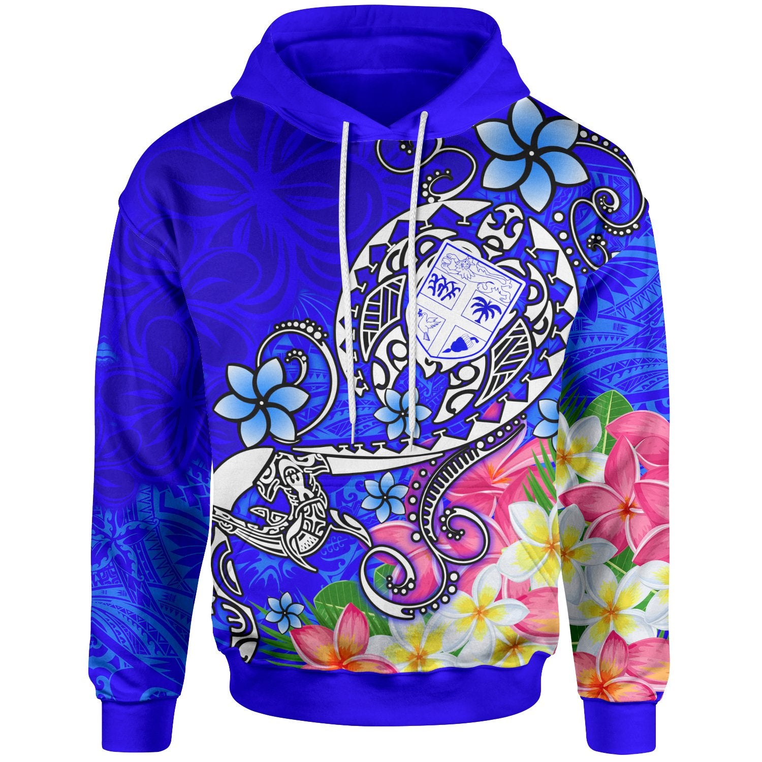 Fiji Hoodie Turtle Plumeria (Blue) Unisex Blue - Polynesian Pride