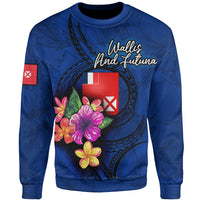 Wallis And Futuna Polynesian Sweater - Floral With Seal Blue Unisex Blue - Polynesian Pride