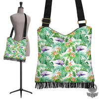 Hawaii Tropical Orange Orchids Strelitzia Monstera Crossbody Boho Handbag Crossbody Boho Handbag One Size Green - Polynesian Pride