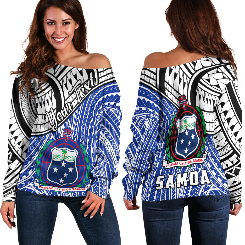 (Custom Personalised) Samoa Off Shoulder Sweater Samoan Pattern Newest LT13 Women Blue - Polynesian Pride