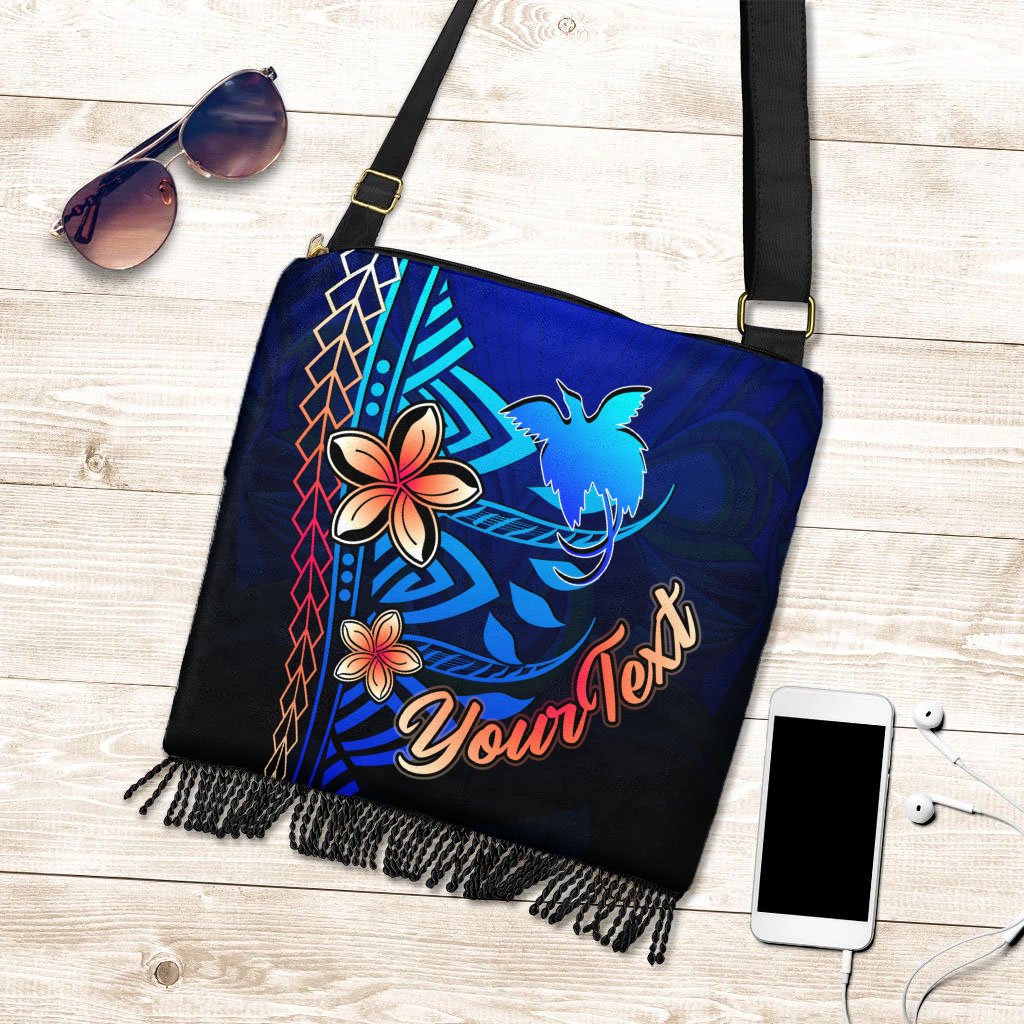 Papua New Guinea Custom Personalised Boho Handbag - Vintage Tribal Mountain One Style One Size Blue - Polynesian Pride