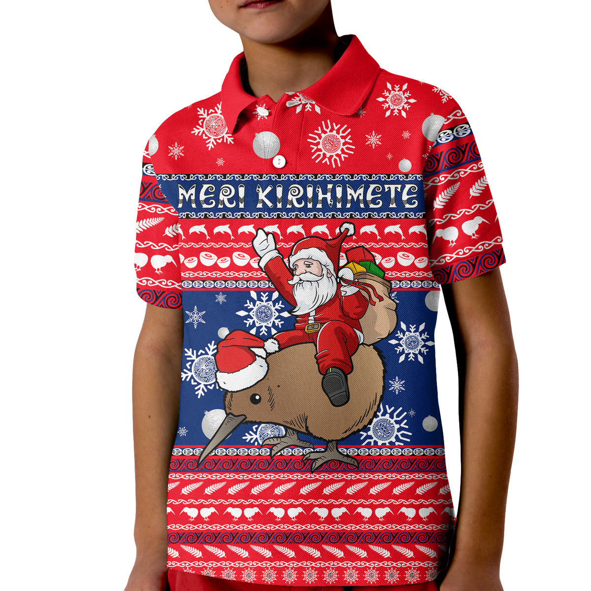 New Zealand Maori Meri Kirihimete Polo Shirt LT2 Kid RED - Polynesian Pride