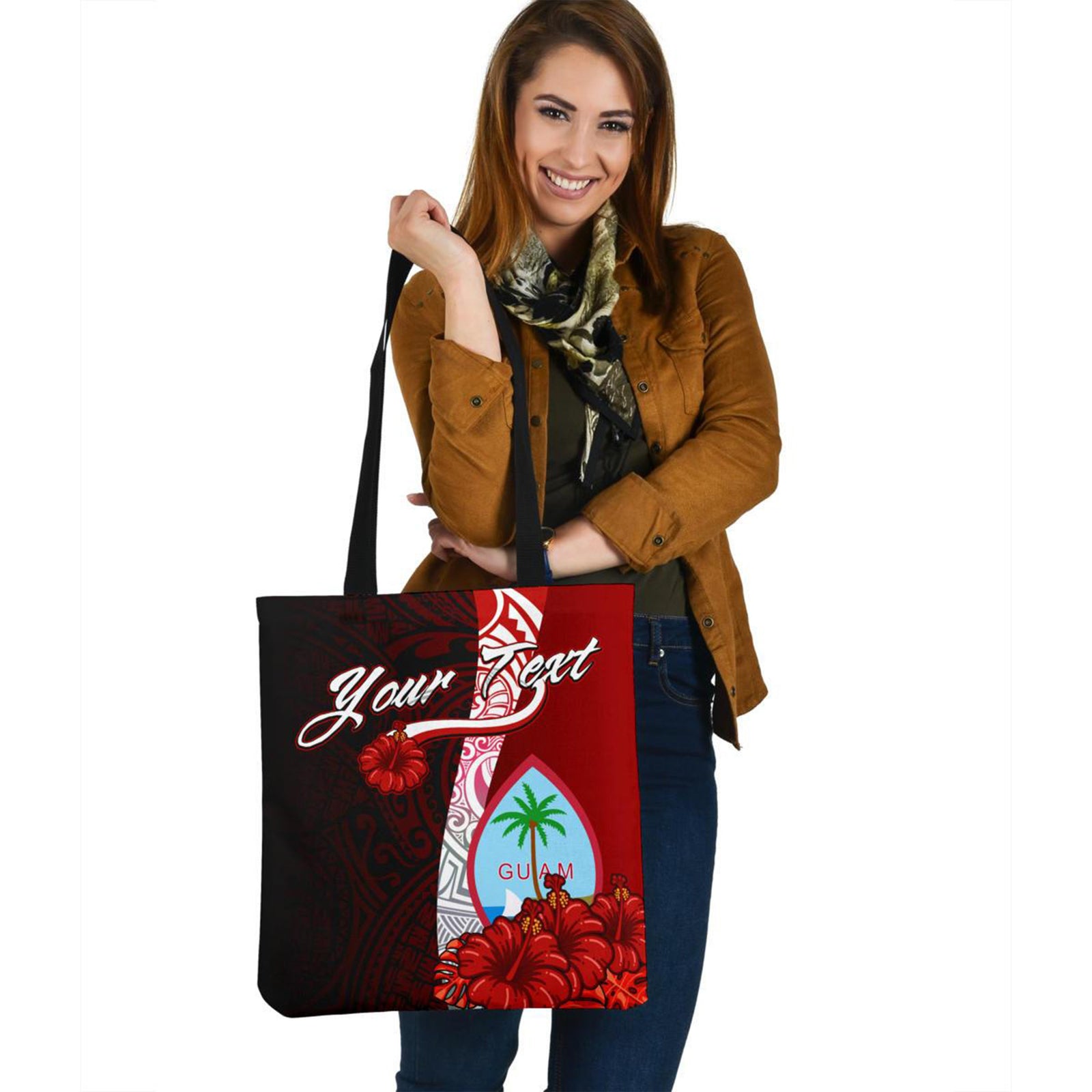 Guam Polynesian Custom Personalised Tote Bag - Coat Of Arm With Hibiscus Tote Bag One Size Red - Polynesian Pride