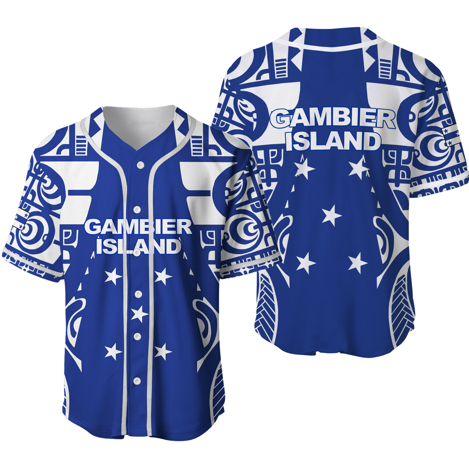 Gambier Islands Tribal Baseball Jersey - LT12 Blue - Polynesian Pride