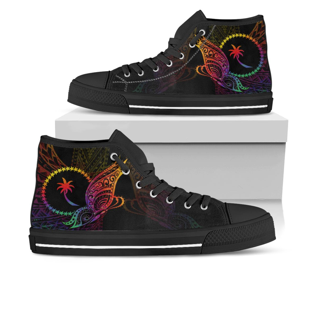 Chuuk State High Top - Butterfly Polynesian Style Unisex Black - Polynesian Pride