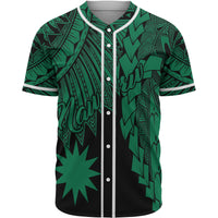 Nauru Polynesian Baseball Shirt - Tribal Wave Tattoo Green Unisex Green - Polynesian Pride