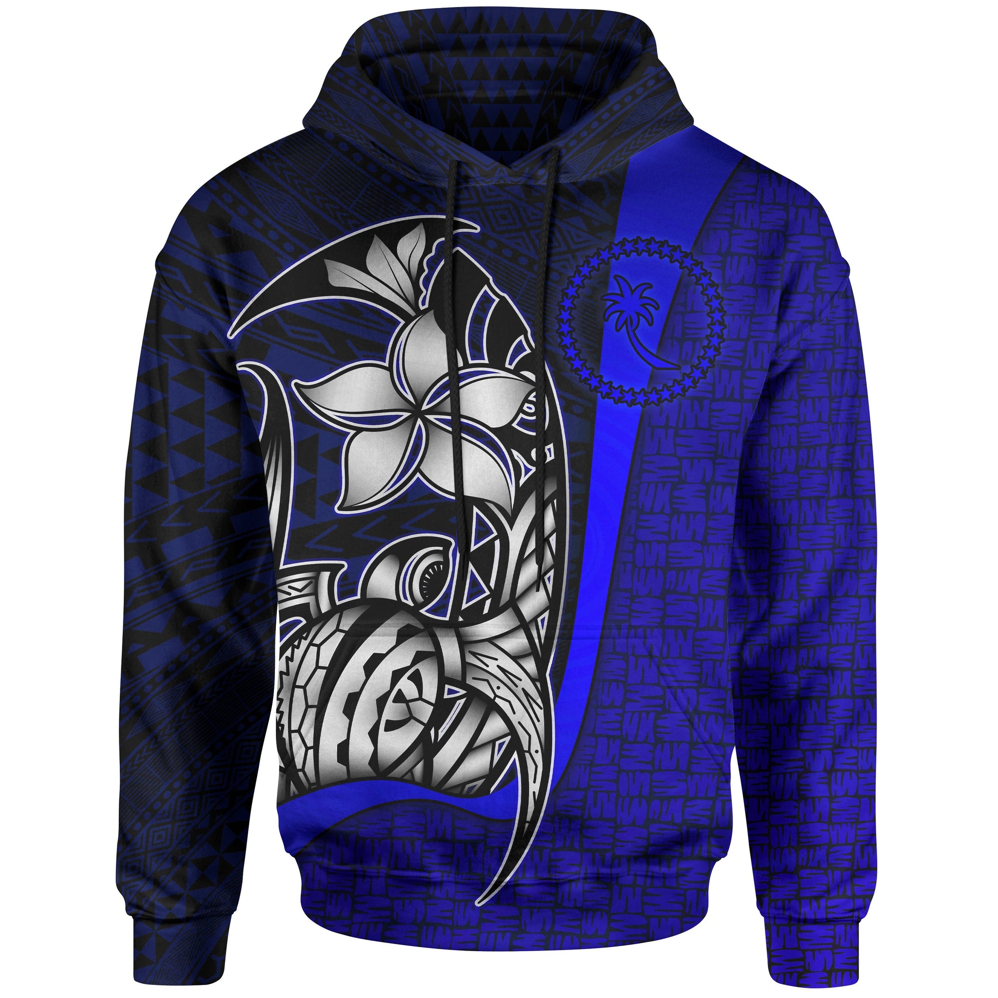 Chuuk Micronesian Hoodie Blue Turtle with Hook Unisex BLUE - Polynesian Pride