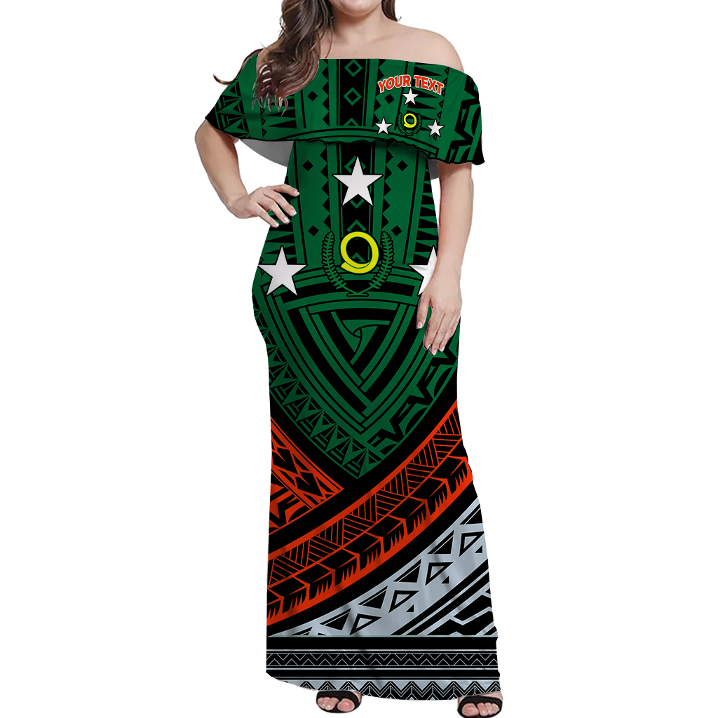 (Custom Personalised) Vanuatu Penama Province Tribal Pattern Women Off Shoulder Long Dress - LT12 Long Dress Green - Polynesian Pride