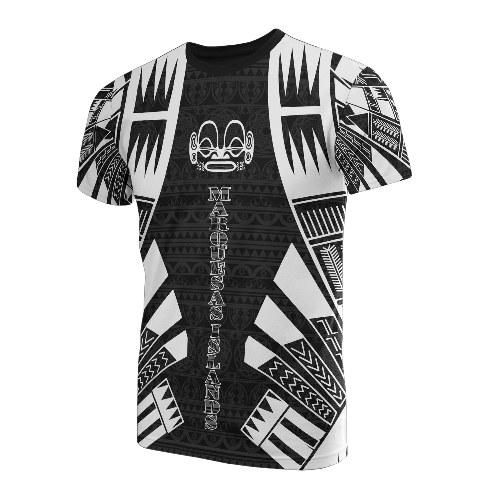 Marquesas Islands T Shirt Marquesas Islands Tiki Face Tattoo Style Unisex Black - Polynesian Pride
