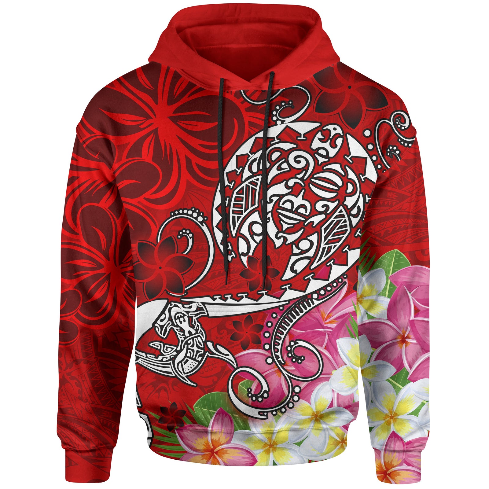 Polynesian Hoodie Turtle Plumeria Red Color Unisex Red - Polynesian Pride