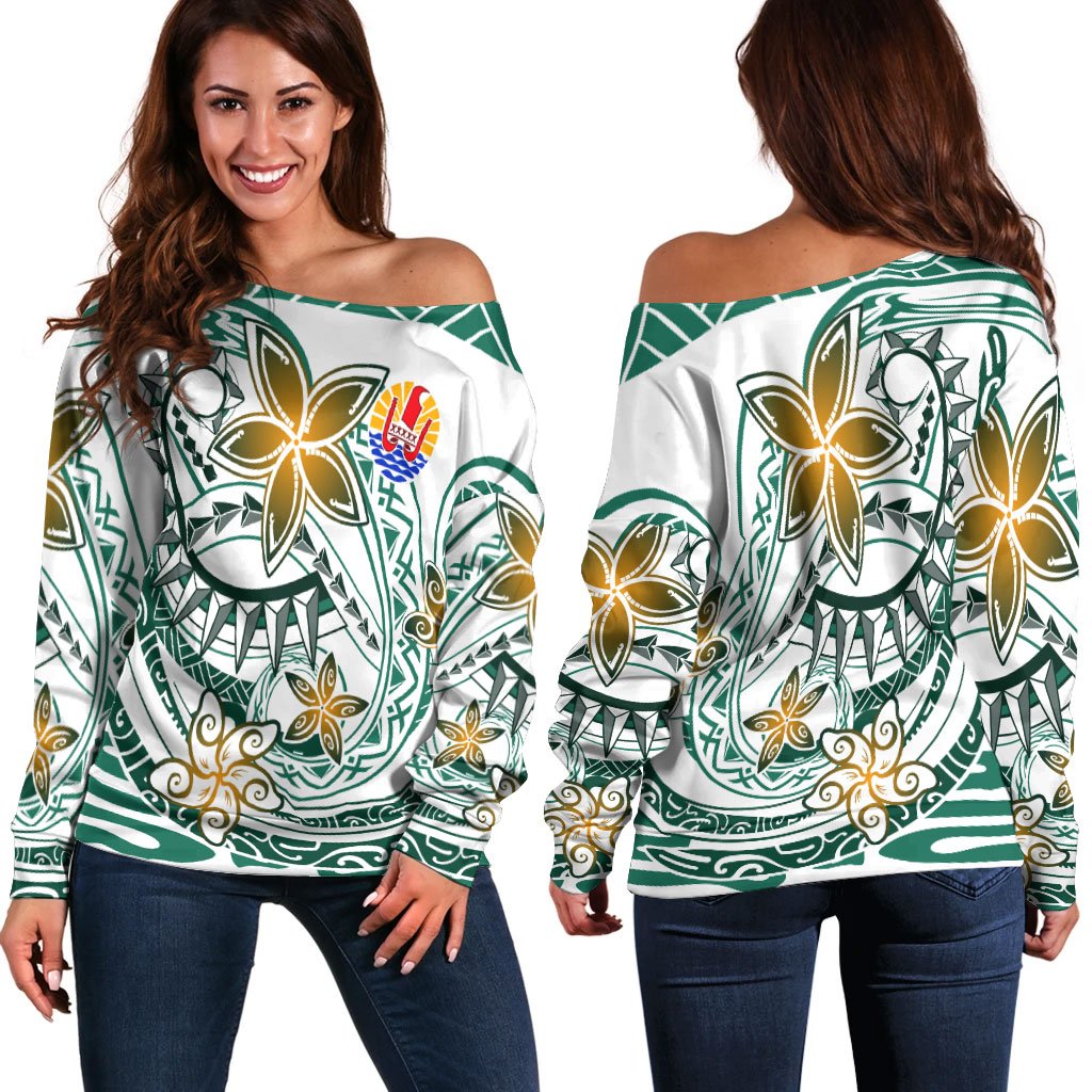 Tahiti Women's Off Shoulder Sweater - Spring Style Green - Polynesian Pride