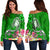 Fiji Women's Off Shoulder Sweater - Turtle Plumeria (Green) Green - Polynesian Pride