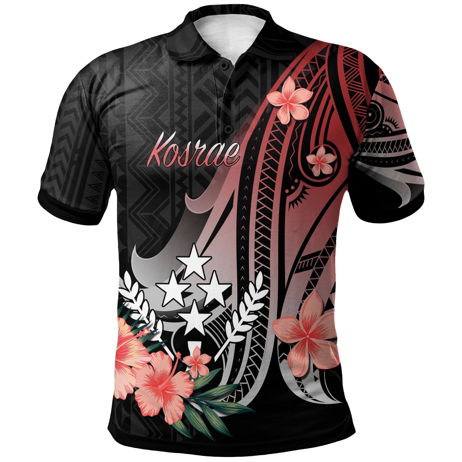 Kosrae Polo Shirt Red Polynesian Hibiscus Pattern Style Unisex Red - Polynesian Pride