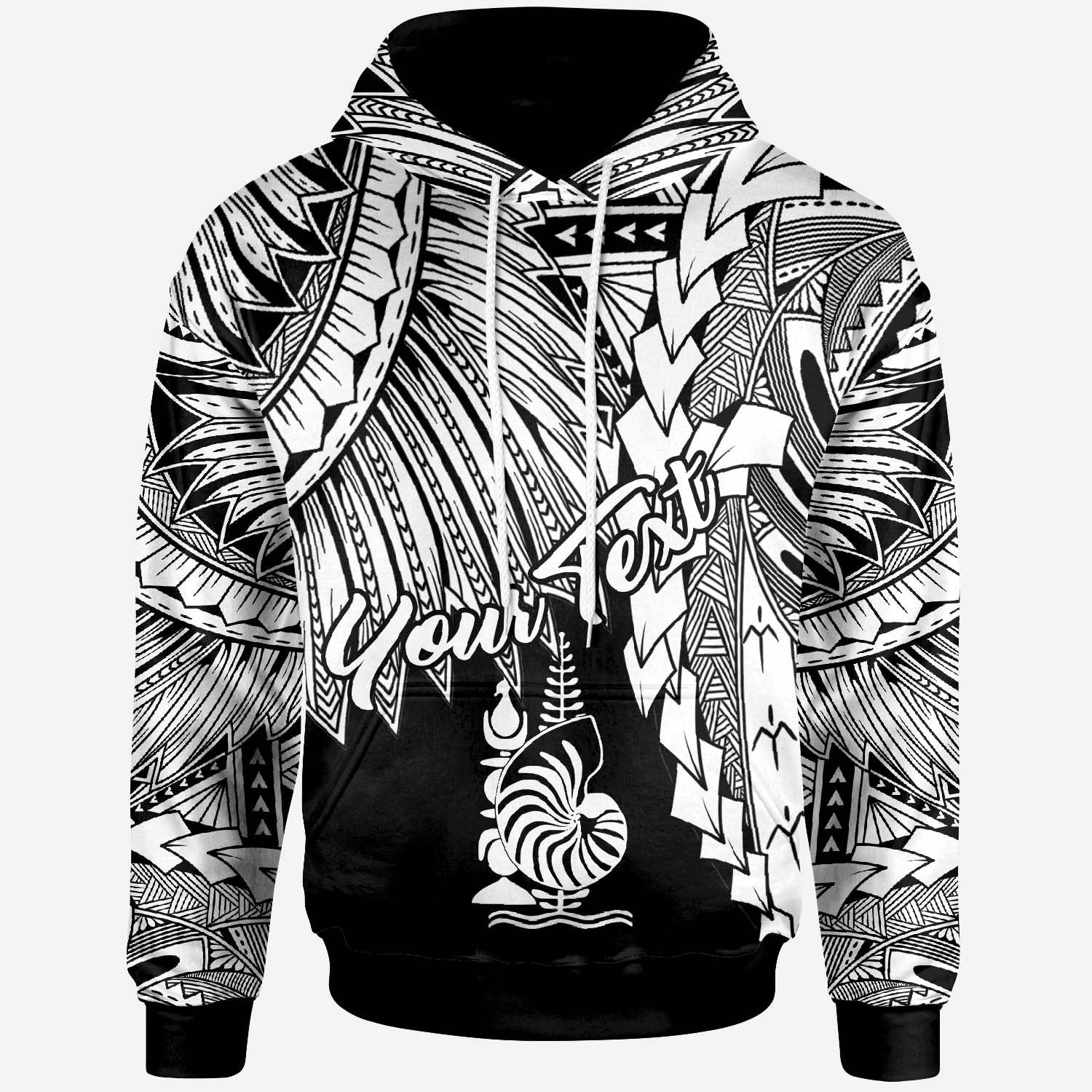 New Caledonia Polynesian Custom Hoodie Tribal Wave Tattoo White Unisex White - Polynesian Pride