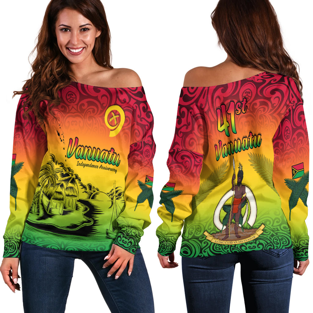 Vanuatu Peaceful Off Shoulder Sweater - Independence Anniversary LT13 Red - Polynesian Pride