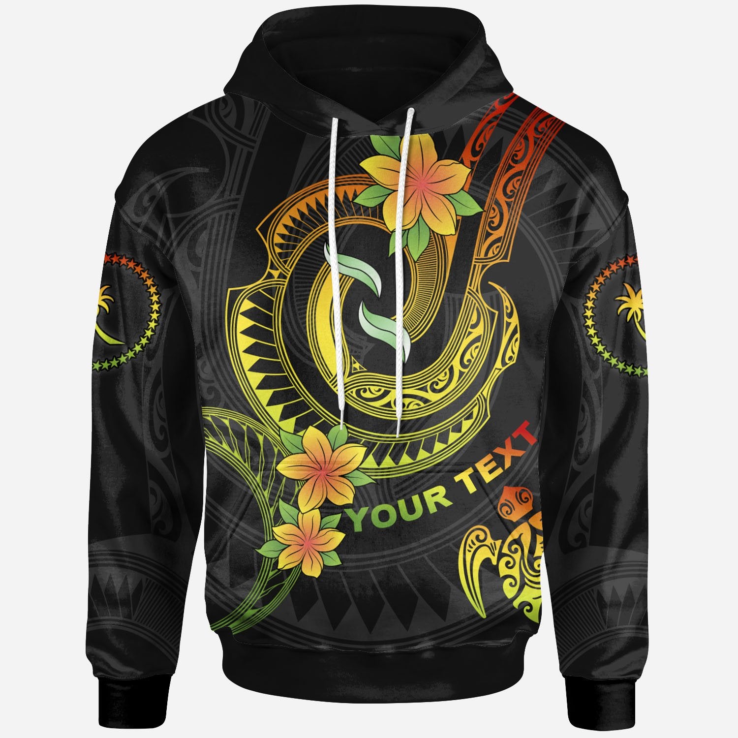 Chuuk Custom Hoodie Reggae Plumeria Flowers with Spiral Patterns Unisex Reggae - Polynesian Pride