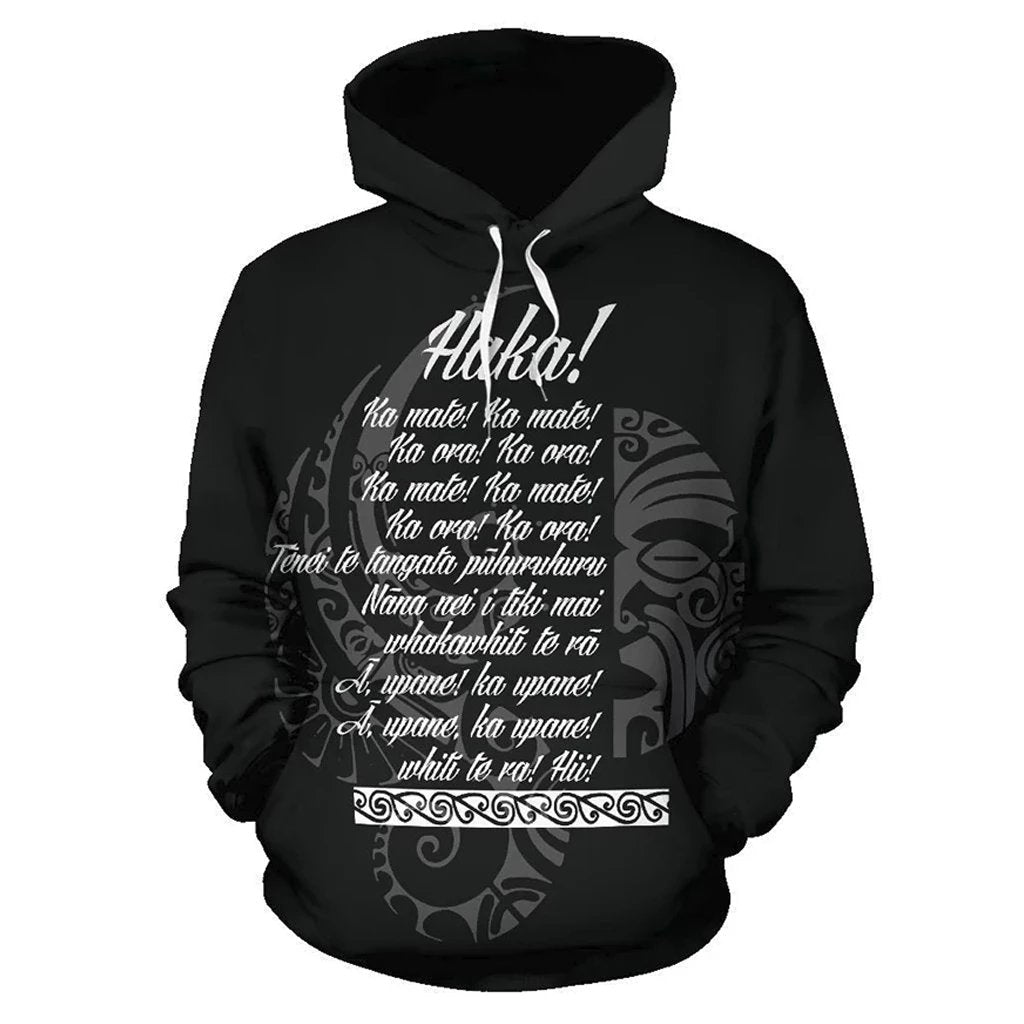 Haka Hoodie Maori Moko Unisex Black - Polynesian Pride