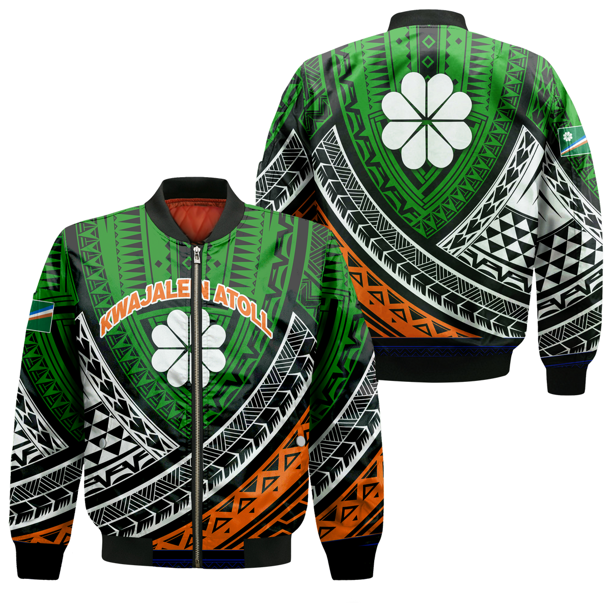 Kwajalein Atoll Tribal Pattern Bomber Jacket - LT12 Bomber Jacket Green - Polynesian Pride