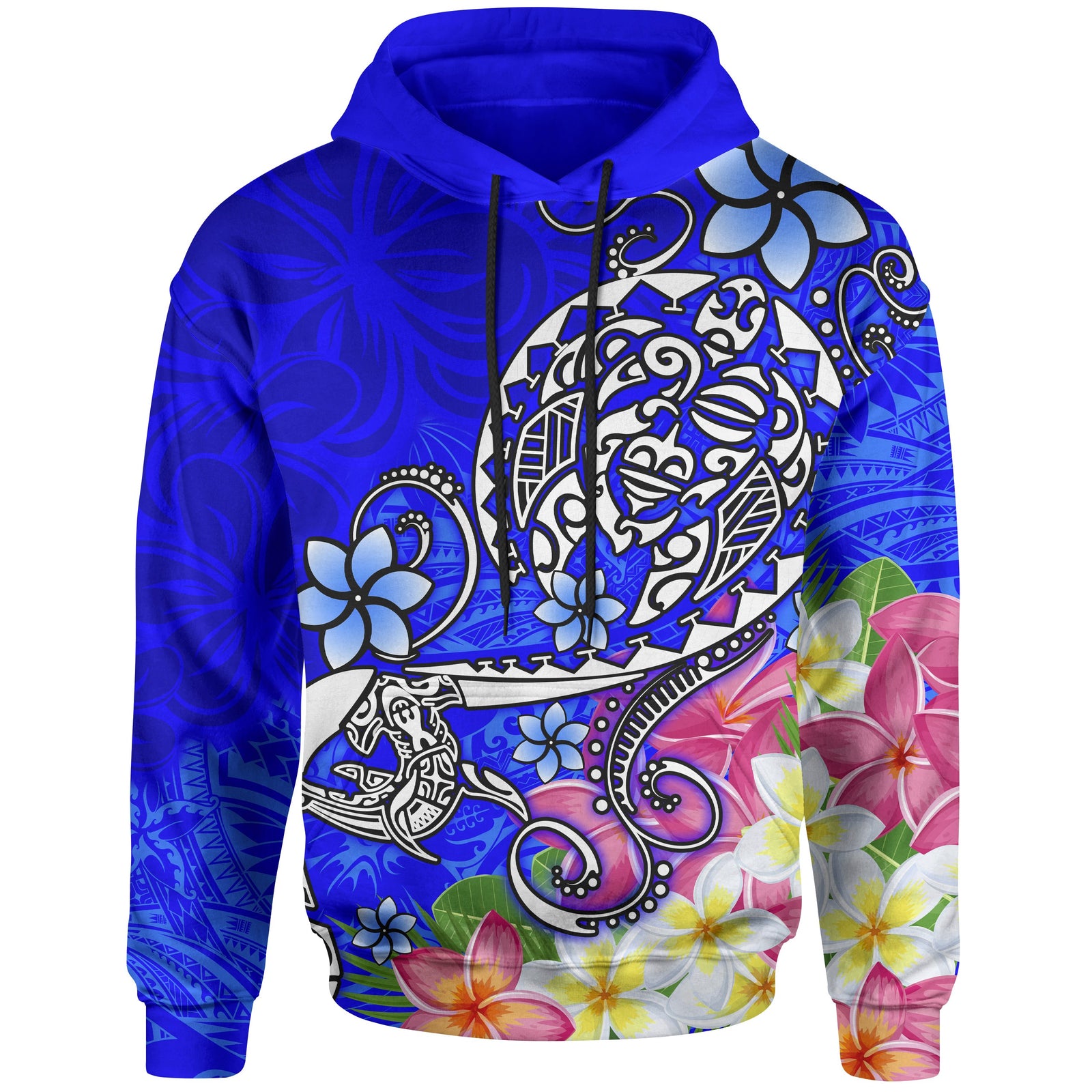 Polynesian Hoodie Turtle Plumeria Blue Color Unisex Blue - Polynesian Pride