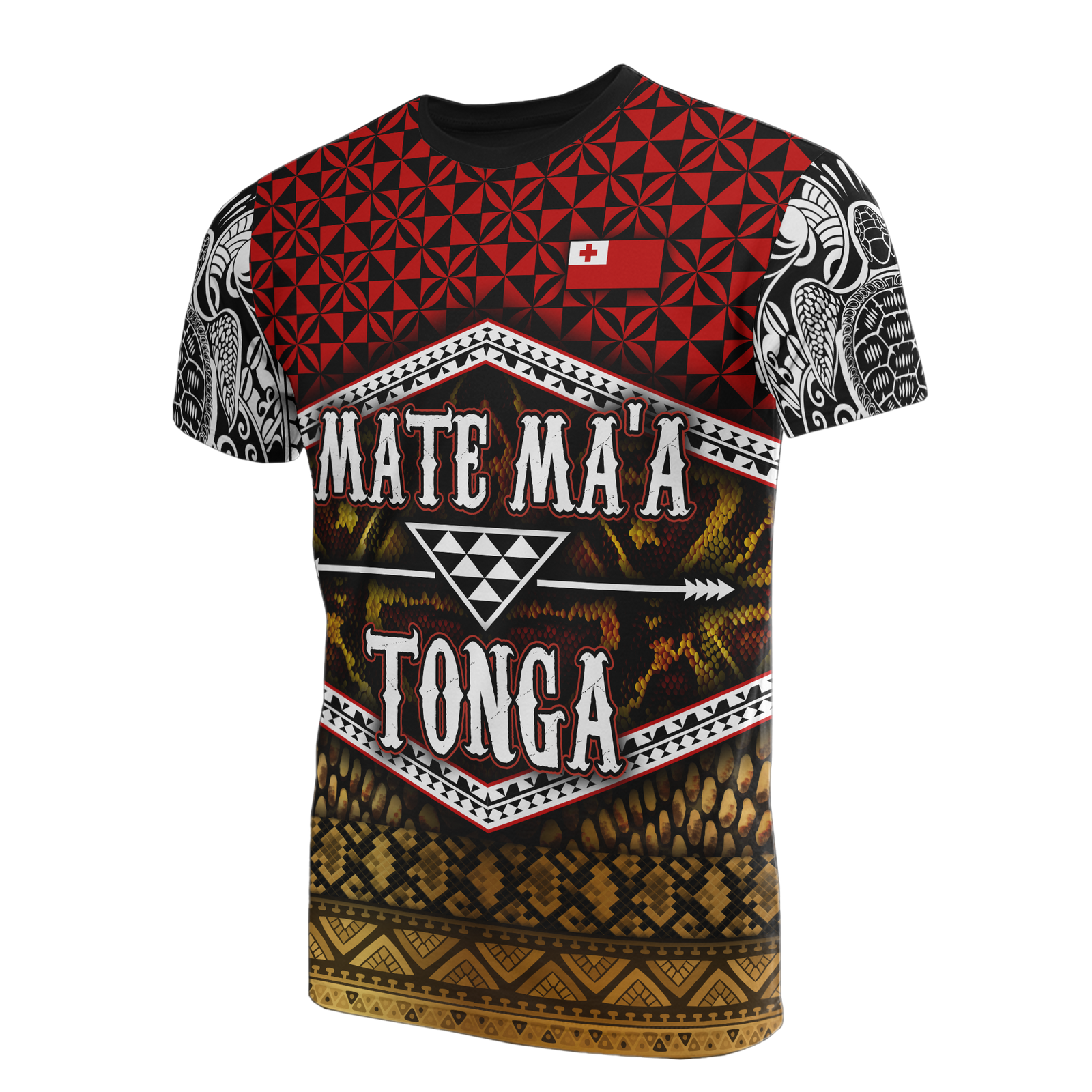 Mate Maa Tonga T Shirt Tonga Flag Polynesian Pattern Unisex Black - Polynesian Pride