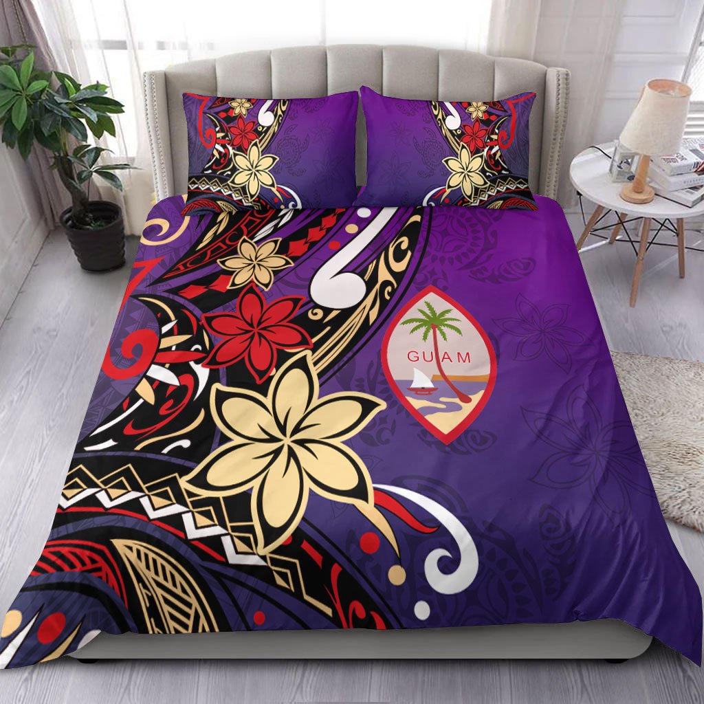 Guam Bedding Set - Tribal Flower With Special Turtles Purple Color Purple - Polynesian Pride