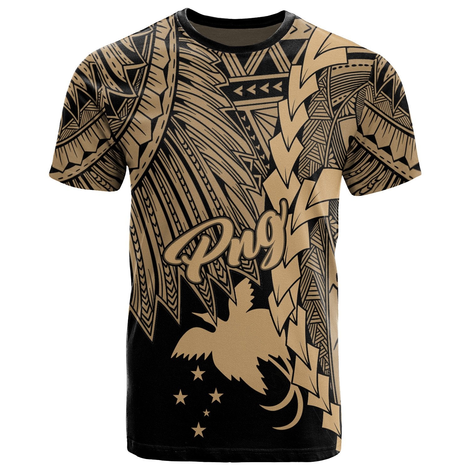 Papua New Guinea Polynesian T Shirt Tribal Wave Tattoo Gold Unisex Gold - Polynesian Pride