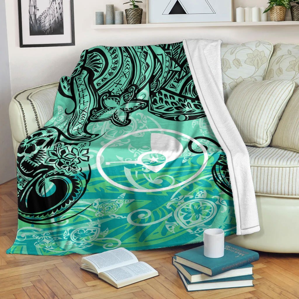 Yap State Premium Blanket - Vintage Floral Pattern Green Color White - Polynesian Pride