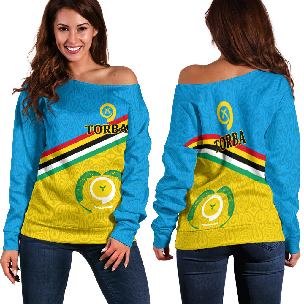 Vanuatu Torba Province Women's Off Shoulder Sweaters - Flag Style - LT12 Blue - Polynesian Pride