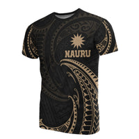 Nauru Polynesian T Shirt Gold Tribal Wave Unisex Black - Polynesian Pride