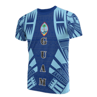 Guam T Shirt Guam Coat of Arms Polynesian Tattoo Blue Style Unisex Art - Polynesian Pride